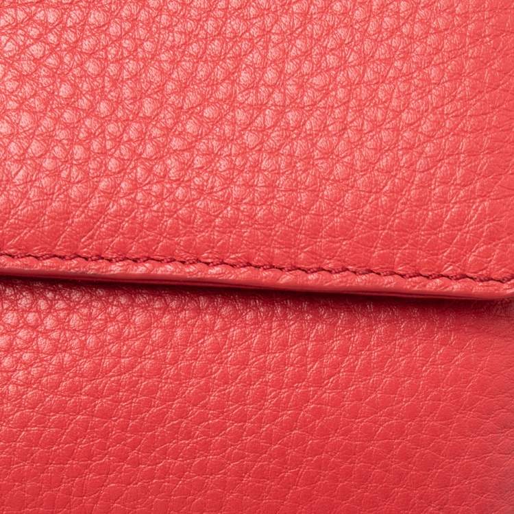 Pre Owned Tory Burch Coral Red Pebbled Leather Kira Crossbody Bag
