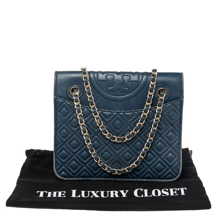 Pre Owned Tory Burch Blue Leather Medium Fleming Shoulder Bag