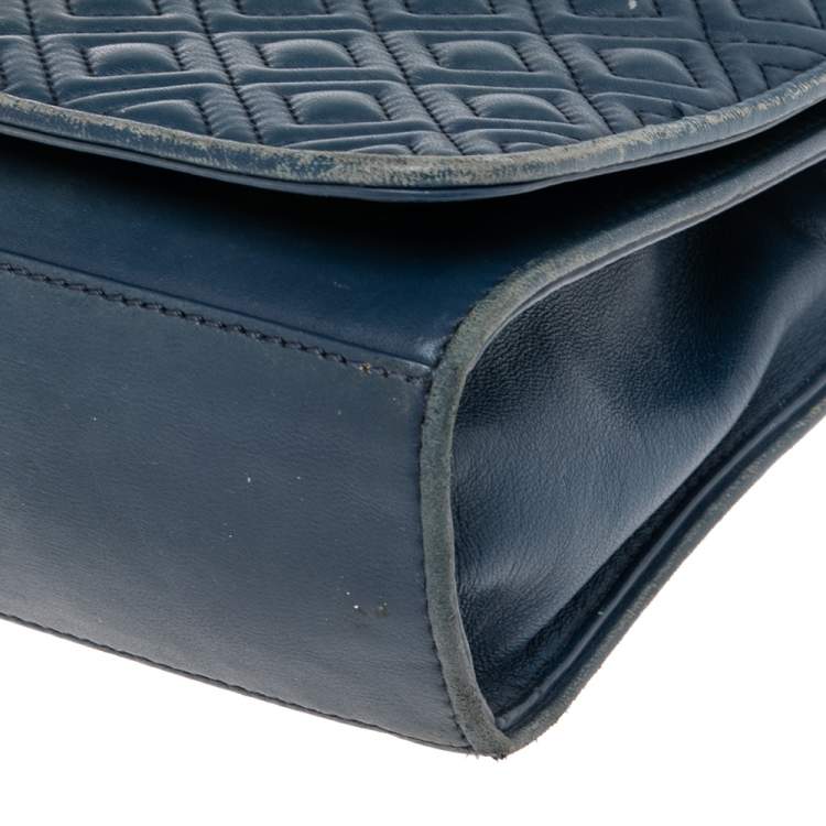 Pre Owned Tory Burch Blue Leather Medium Fleming Shoulder Bag