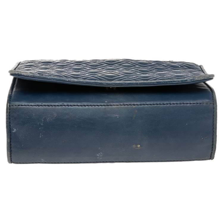 Pre Owned Tory Burch Blue Leather Medium Fleming Shoulder Bag