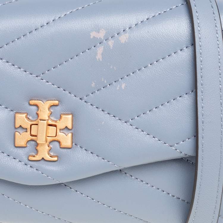 Pre Owned Tory Burch Grey Chevron Leather Kira Crossbody Bag