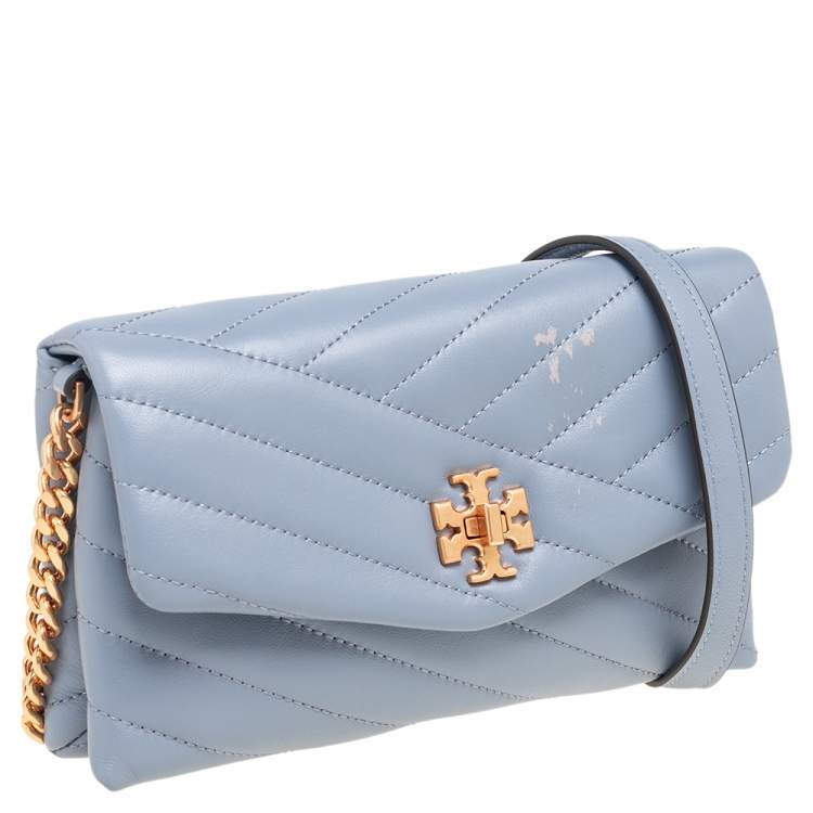 Pre Owned Tory Burch Grey Chevron Leather Kira Crossbody Bag