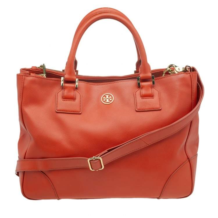 Tory Burch Bright Orange Leather Robinson Double Zip Tote Tory Burch The Luxury Closet