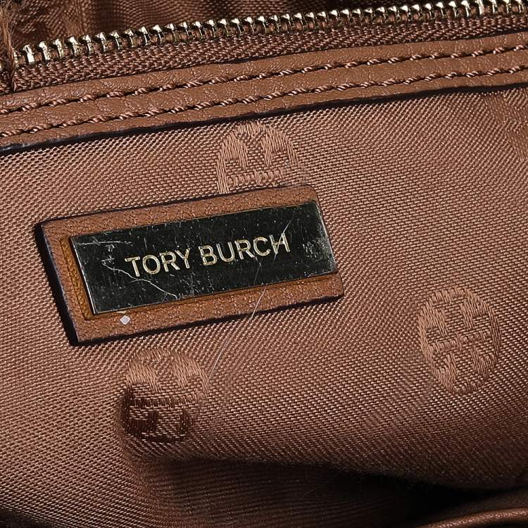 Pre Owned Tory Burch Brown Leather Robinson Double Zip Dome Satchel