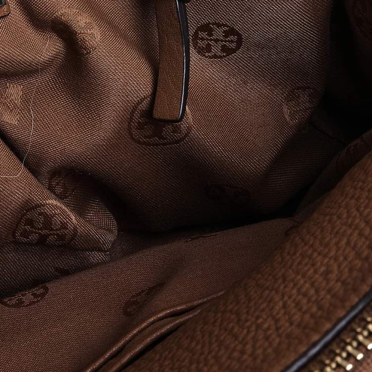 Pre Owned Tory Burch Brown Leather Robinson Double Zip Dome Satchel