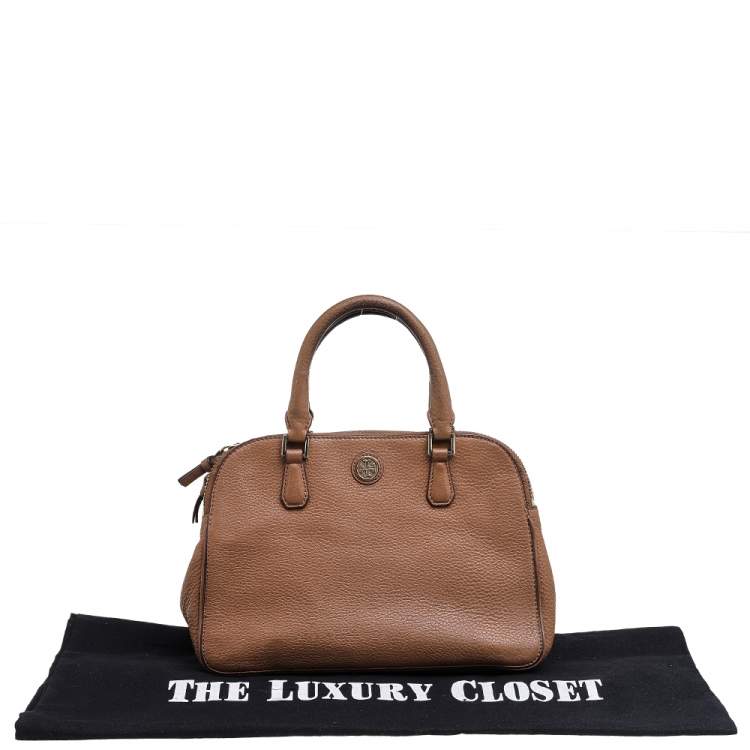 Pre Owned Tory Burch Brown Leather Robinson Double Zip Dome Satchel