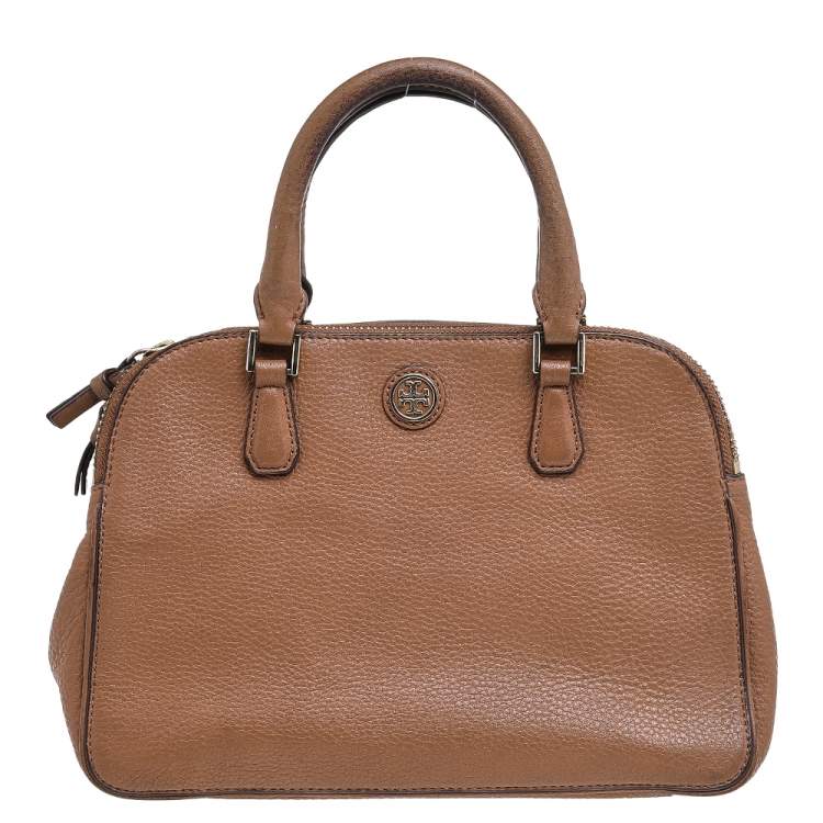 Tory Burch Brown Leather Robinson Double Zip Crossbody Bag Tory