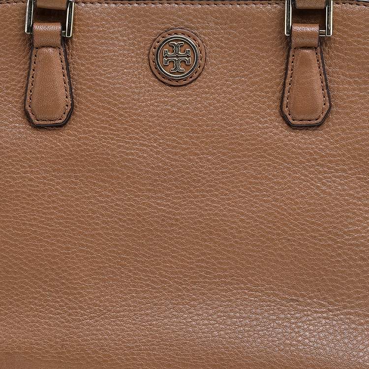 Pre Owned Tory Burch Brown Leather Robinson Double Zip Dome Satchel