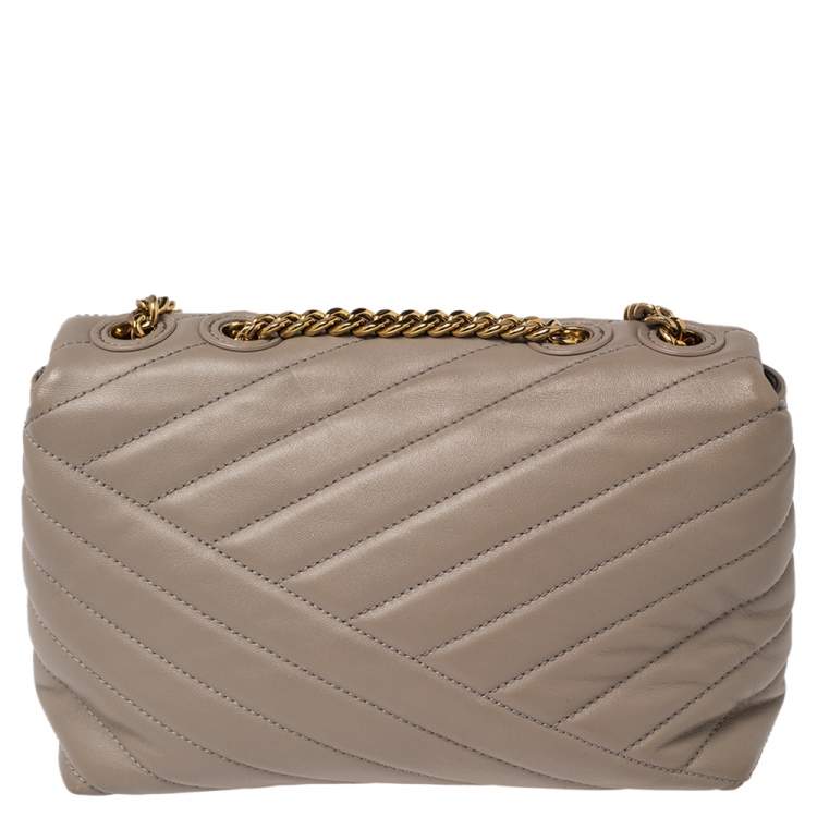 Pre Owned Tory Burch Grey Quilted Leather Kira Crossbody Bag