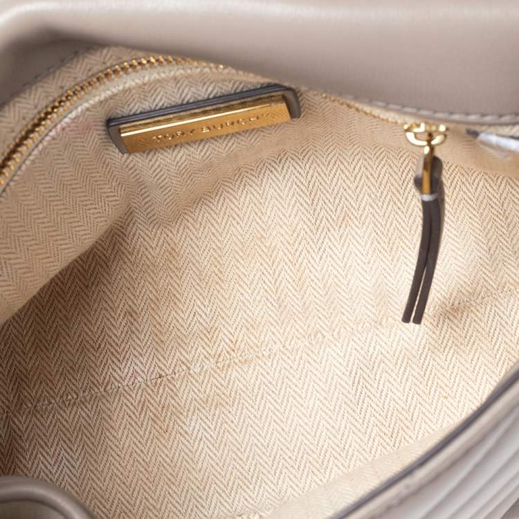 Pre Owned Tory Burch Grey Quilted Leather Kira Crossbody Bag