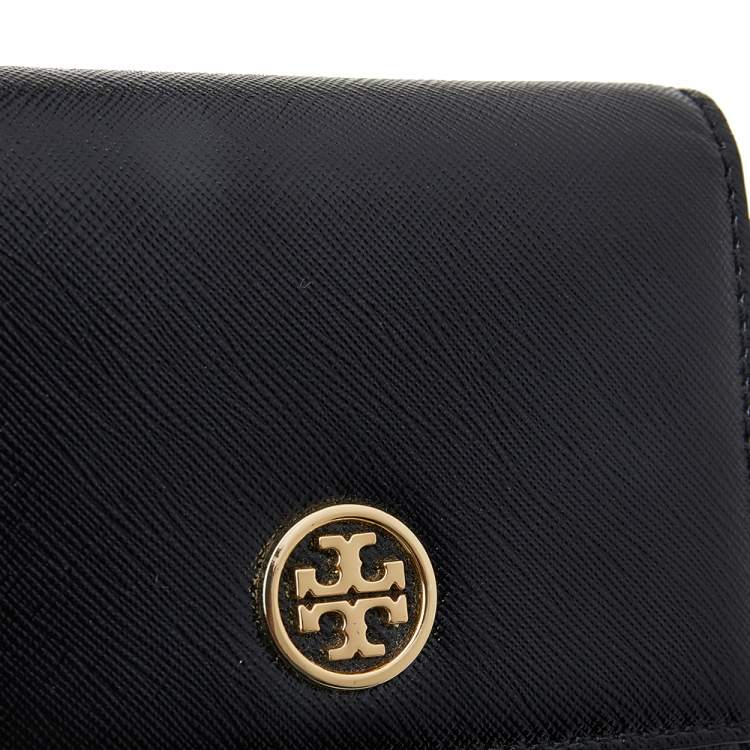 Pre Owned Tory Burch Black Saffiano Leather Robinson Trifold Wallet
