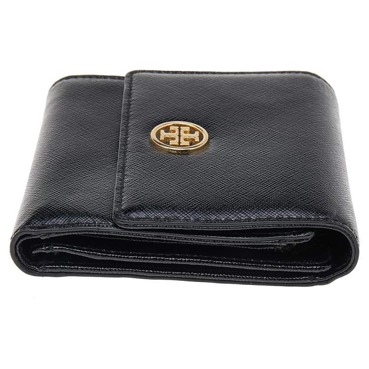 Pre Owned Tory Burch Black Saffiano Leather Robinson Trifold Wallet
