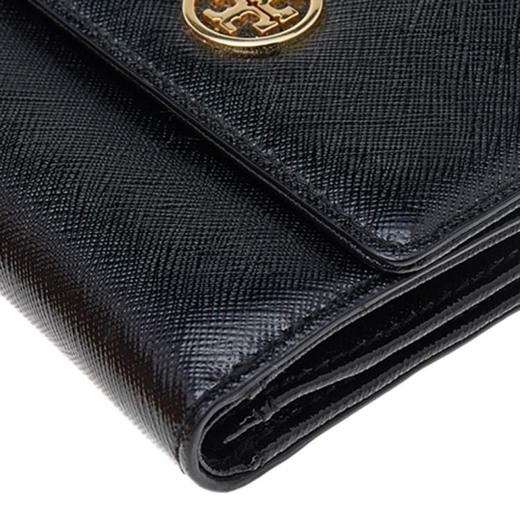 Pre Owned Tory Burch Black Saffiano Leather Robinson Trifold Wallet