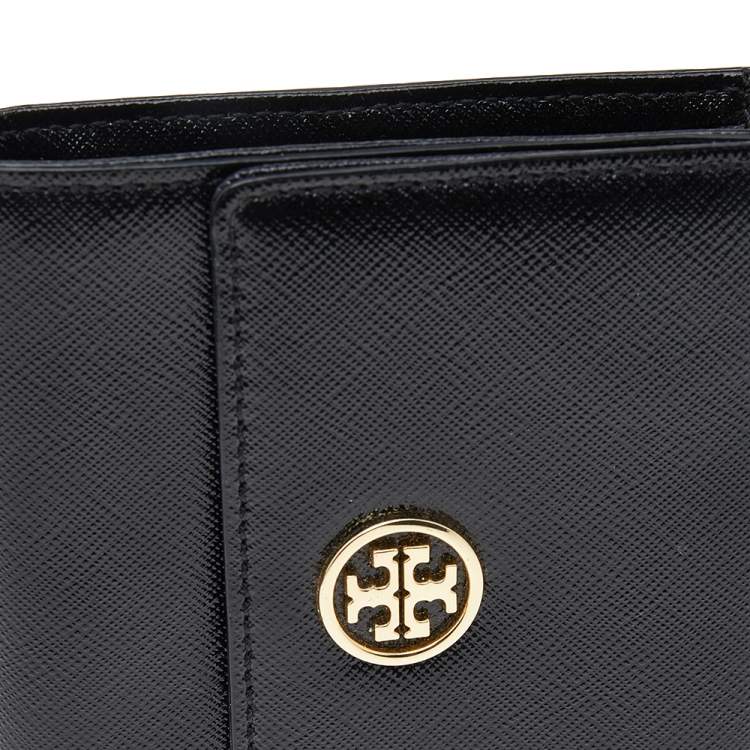 Pre Owned Tory Burch Black Saffiano Leather Robinson Trifold Wallet