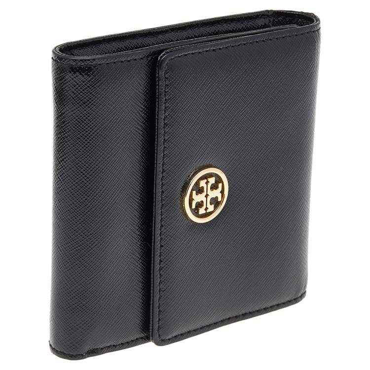 Pre Owned Tory Burch Black Saffiano Leather Robinson Trifold Wallet