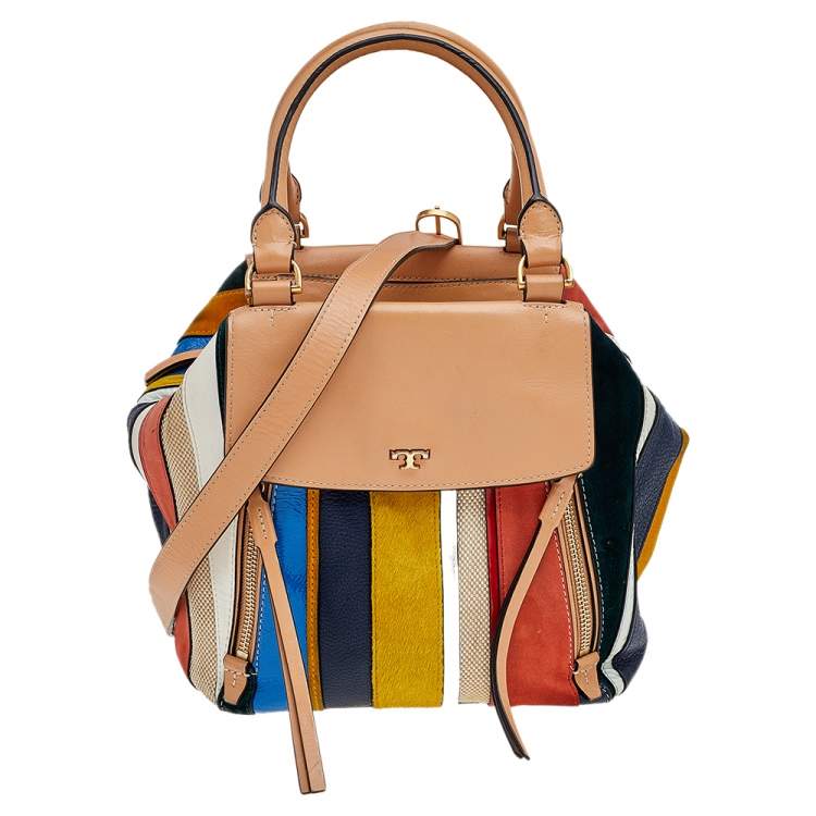 Tory Burch Multicolor Leather/Suede/Calfhair and Canvas Balloon Stripe Half  Moon Satchel Tory Burch | TLC