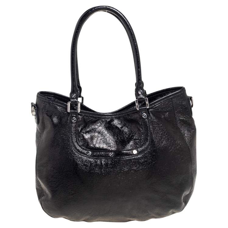 Tory Burch Black Glossy Crinkled Leather Amanda Tote Tory Burch The Luxury Closet