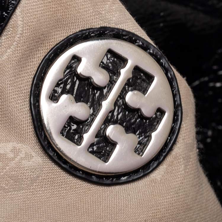 Tory Burch Black Glossy Crinkled Leather Amanda Tote Tory Burch The Luxury Closet