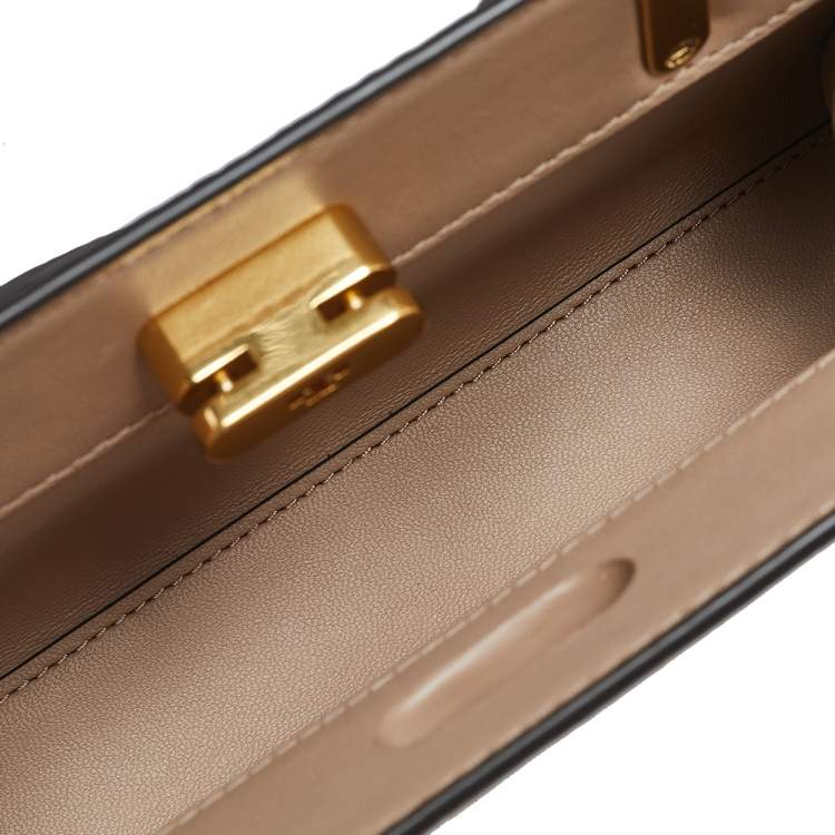 Pre Owned Tory Burch Peach Croc Embossed Leather Petite Lee Radziwill Top Handle Bag