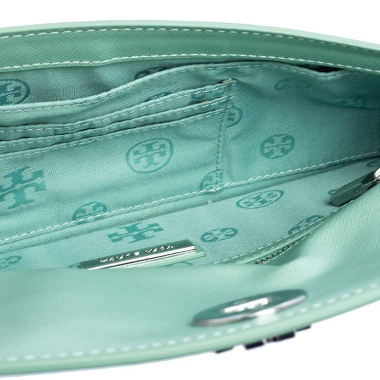Pre Owned Tory Burch Mint Green Leather Slim Diana Flap Clutch