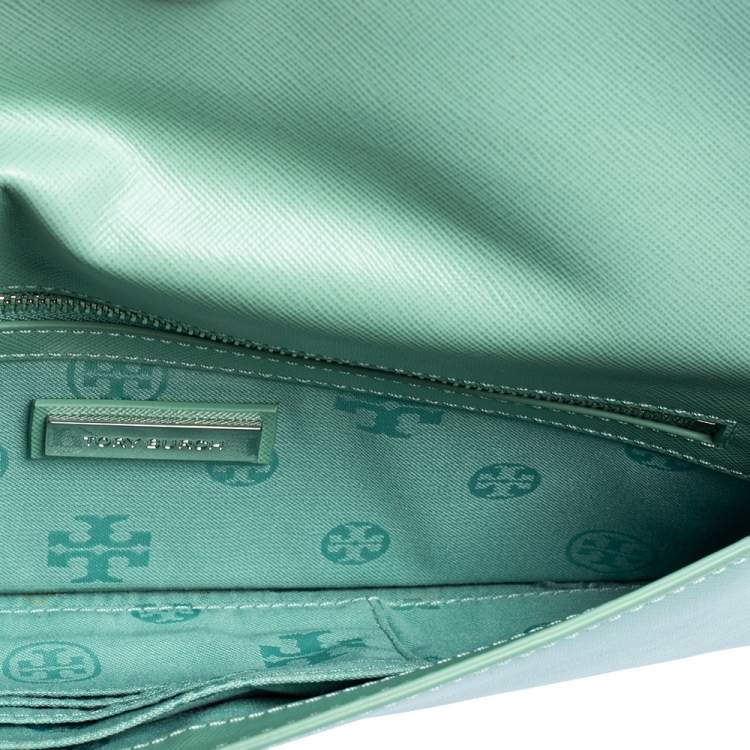 Pre Owned Tory Burch Mint Green Leather Slim Diana Flap Clutch