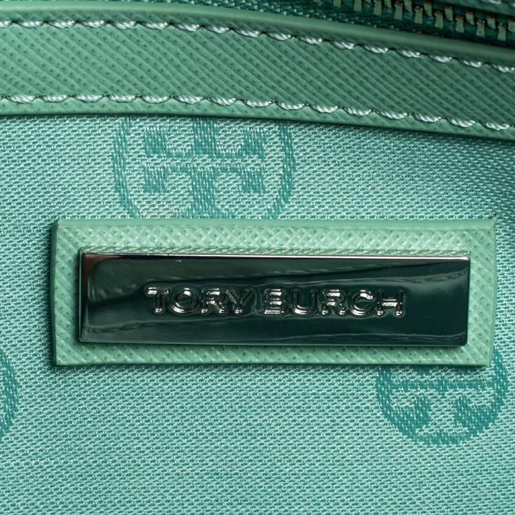Pre Owned Tory Burch Mint Green Leather Slim Diana Flap Clutch