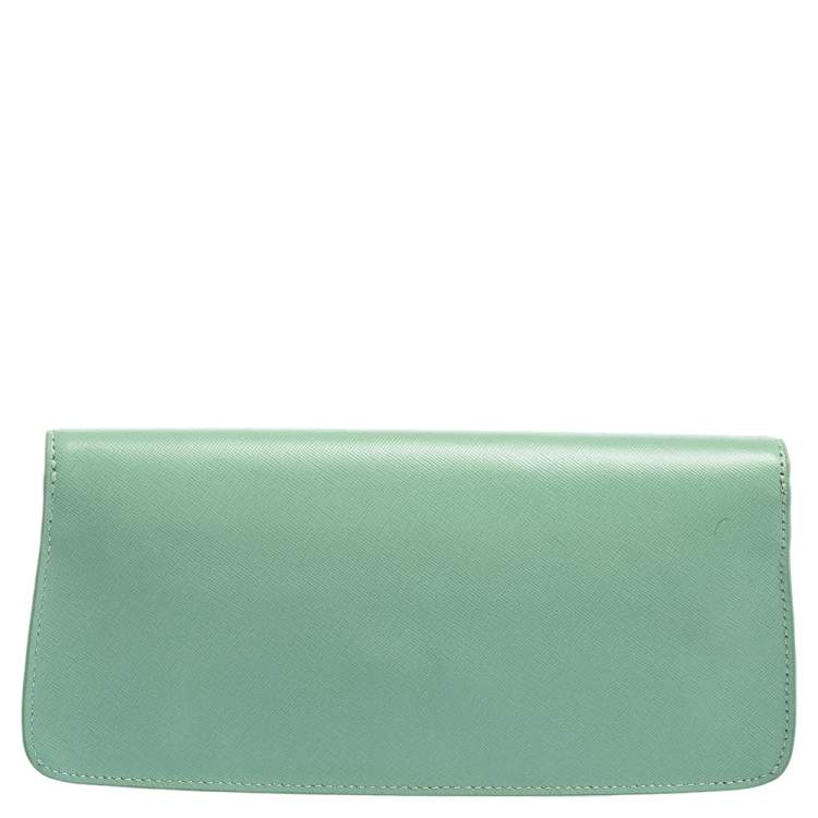 Pre Owned Tory Burch Mint Green Leather Slim Diana Flap Clutch