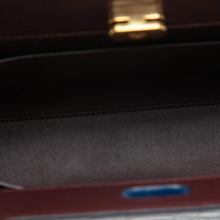Pre Owned Tory Burch Blue Crocodile Embossed Leather Lee Radziwill Top Handle Bag