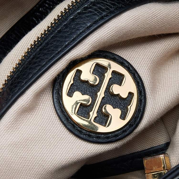Pre Owned Tory Burch Black Fabric And Leather Amanda Foldover Crossbody Bag