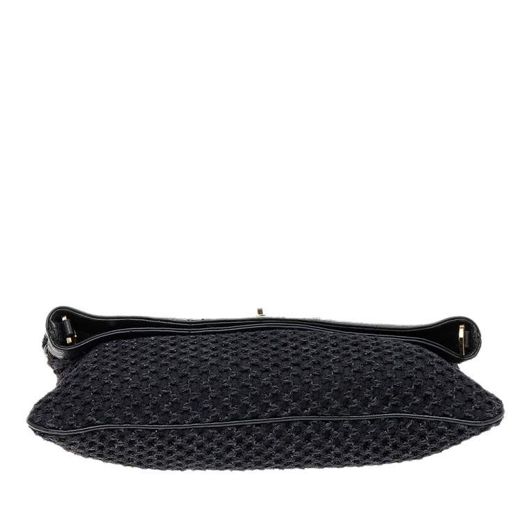 Pre Owned Tory Burch Black Fabric And Leather Amanda Foldover Crossbody Bag