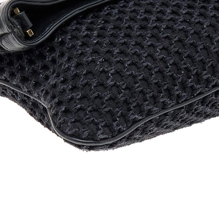 Pre Owned Tory Burch Black Fabric And Leather Amanda Foldover Crossbody Bag