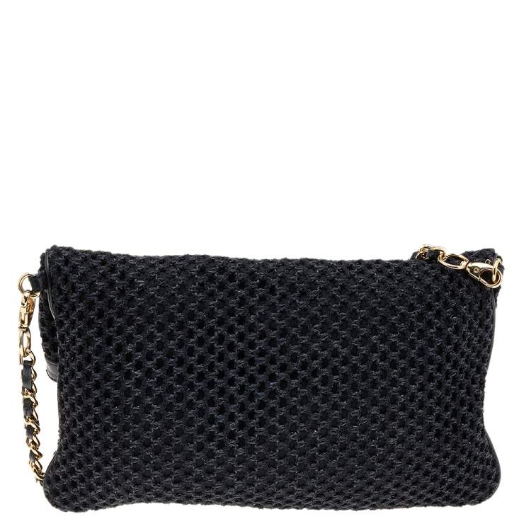 Pre Owned Tory Burch Black Fabric And Leather Amanda Foldover Crossbody Bag