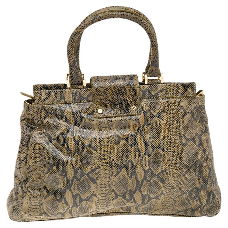 Pre Owned Tory Burch Olive Green/Black Python Embossed Leather Satchel
