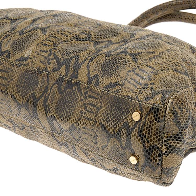 Pre Owned Tory Burch Olive Green/Black Python Embossed Leather Satchel