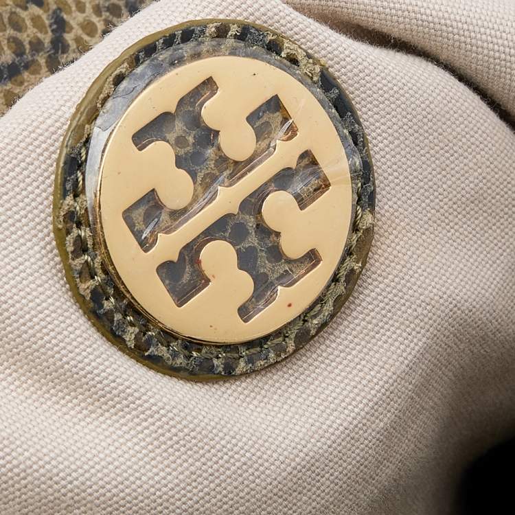 Pre Owned Tory Burch Olive Green/Black Python Embossed Leather Satchel