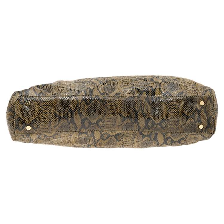 Pre Owned Tory Burch Olive Green/Black Python Embossed Leather Satchel