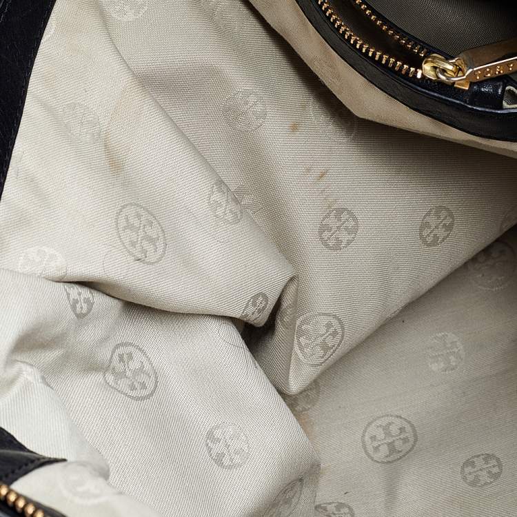 Pre Owned Tory Burch Black Leather Top Zip Robinson Tote