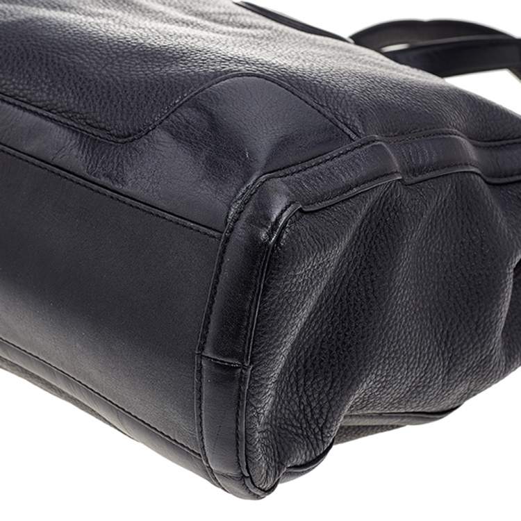 Pre Owned Tory Burch Black Leather Top Zip Robinson Tote