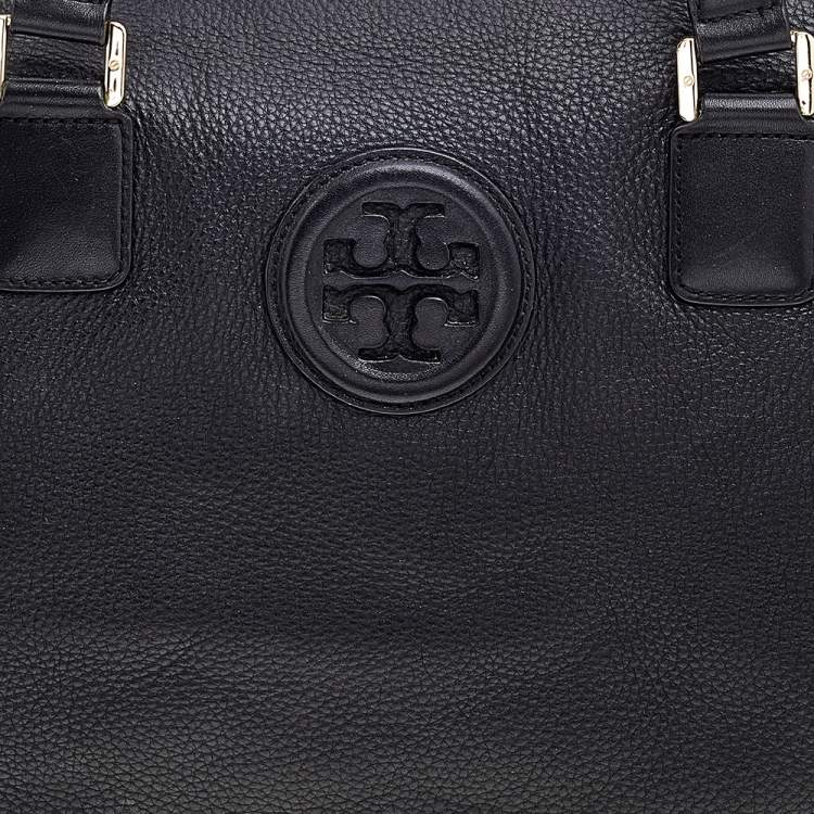 Pre Owned Tory Burch Black Leather Top Zip Robinson Tote