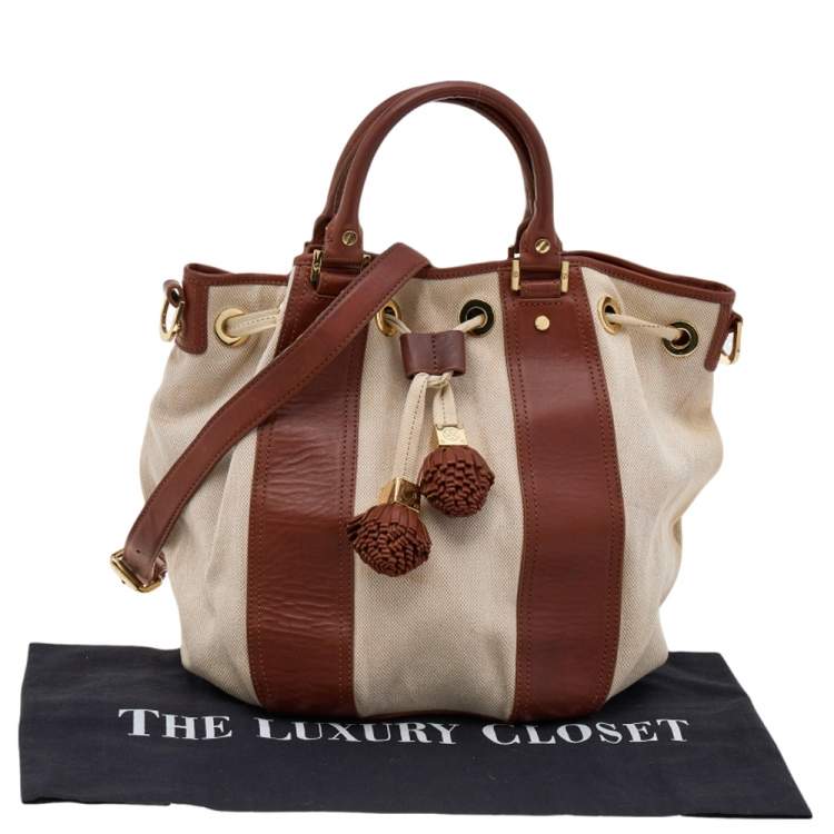 Pre Owned Tory Burch Brown/Beige Canvas And Leather Shoulder Bag
