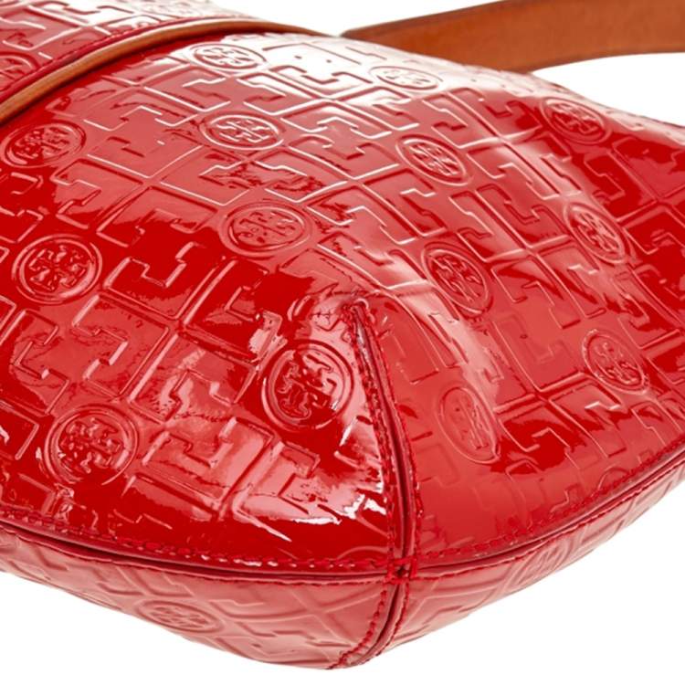 Pre Owned Tory Burch Orange Patent Leather Hobo