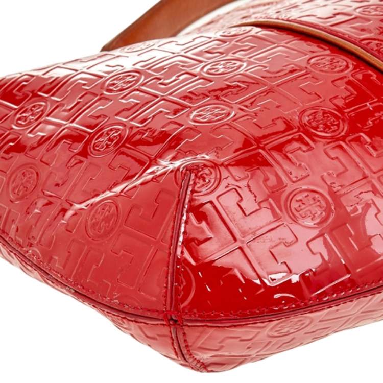 Pre Owned Tory Burch Orange Patent Leather Hobo