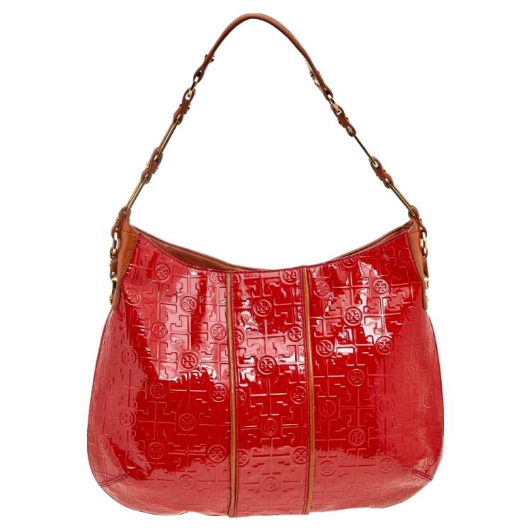 Pre Owned Tory Burch Orange Patent Leather Hobo