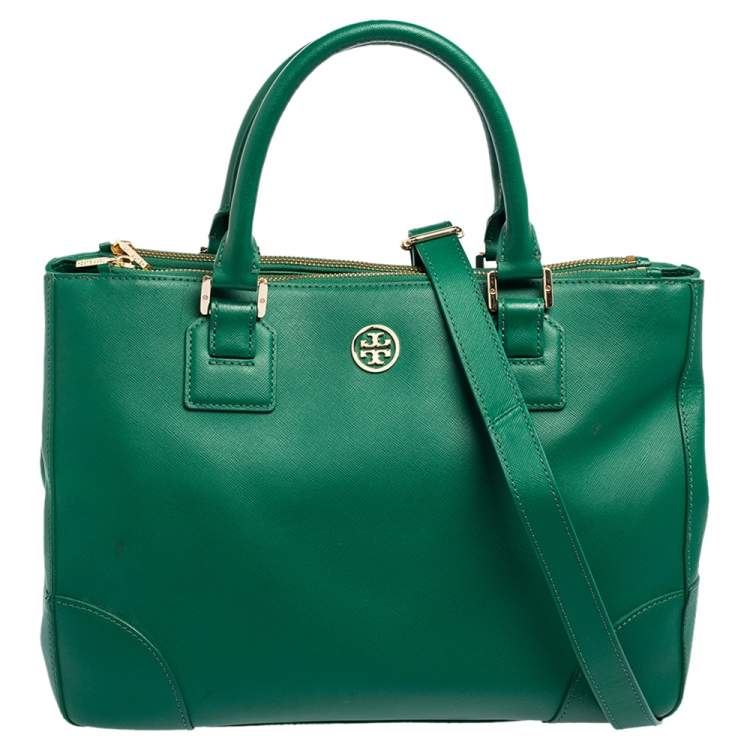 Tory Burch Bright Orange Leather Robinson Double Zip Tote Tory Burch