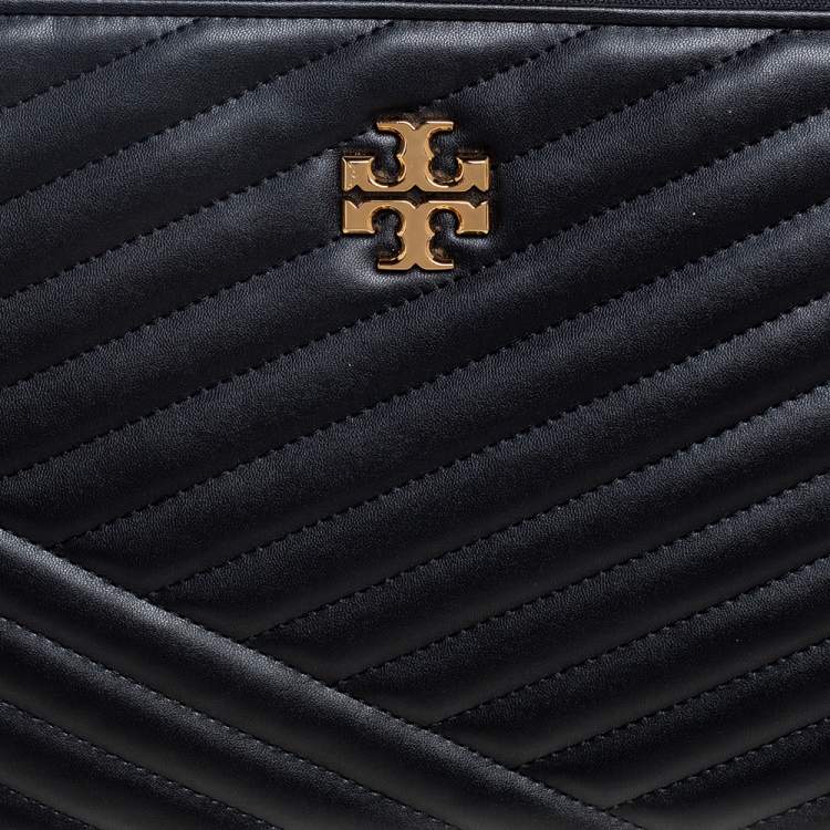 Pre Owned Tory Burch Black Chevron Quilted Leather Kira Pouch