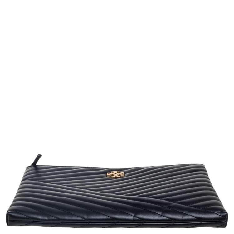 Pre Owned Tory Burch Black Chevron Quilted Leather Kira Pouch