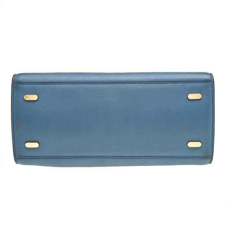 Pre Owned Tory Burch Blue Leather Lee Radziwill Top Handle Bag