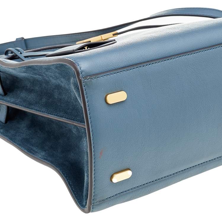Pre Owned Tory Burch Blue Leather Lee Radziwill Top Handle Bag