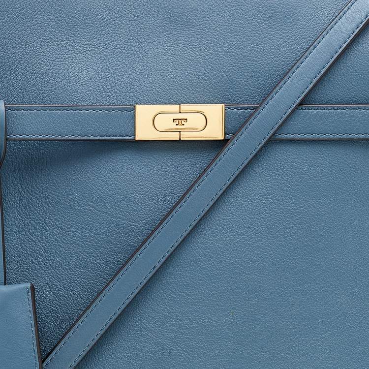 Pre Owned Tory Burch Blue Leather Lee Radziwill Top Handle Bag