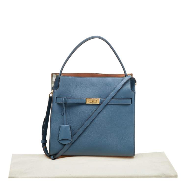 Pre Owned Tory Burch Blue Leather Lee Radziwill Top Handle Bag